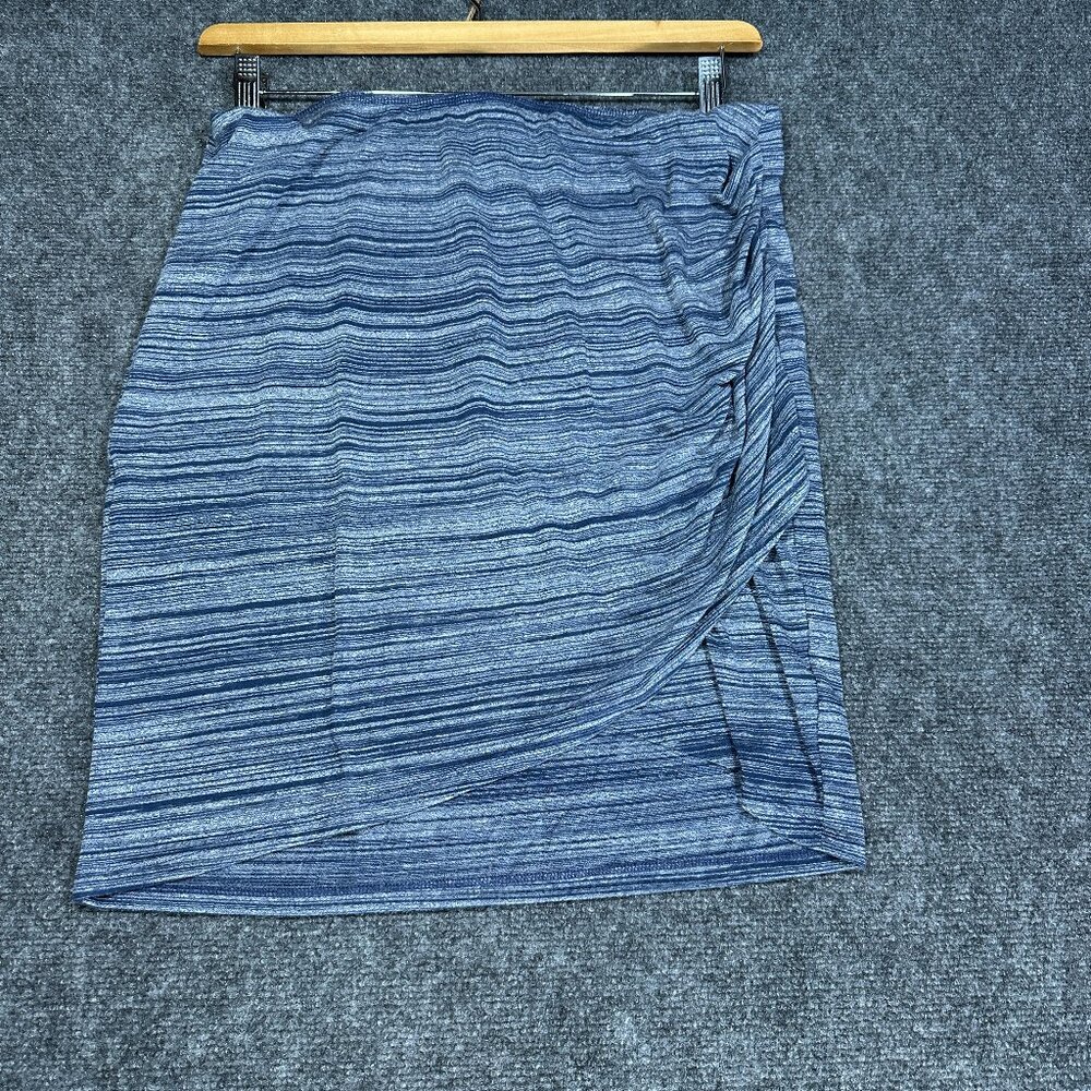 Lily White Skirt Womens XL Blue Knit Pencil Blue Stripe Elastic Waist Faux Wrap